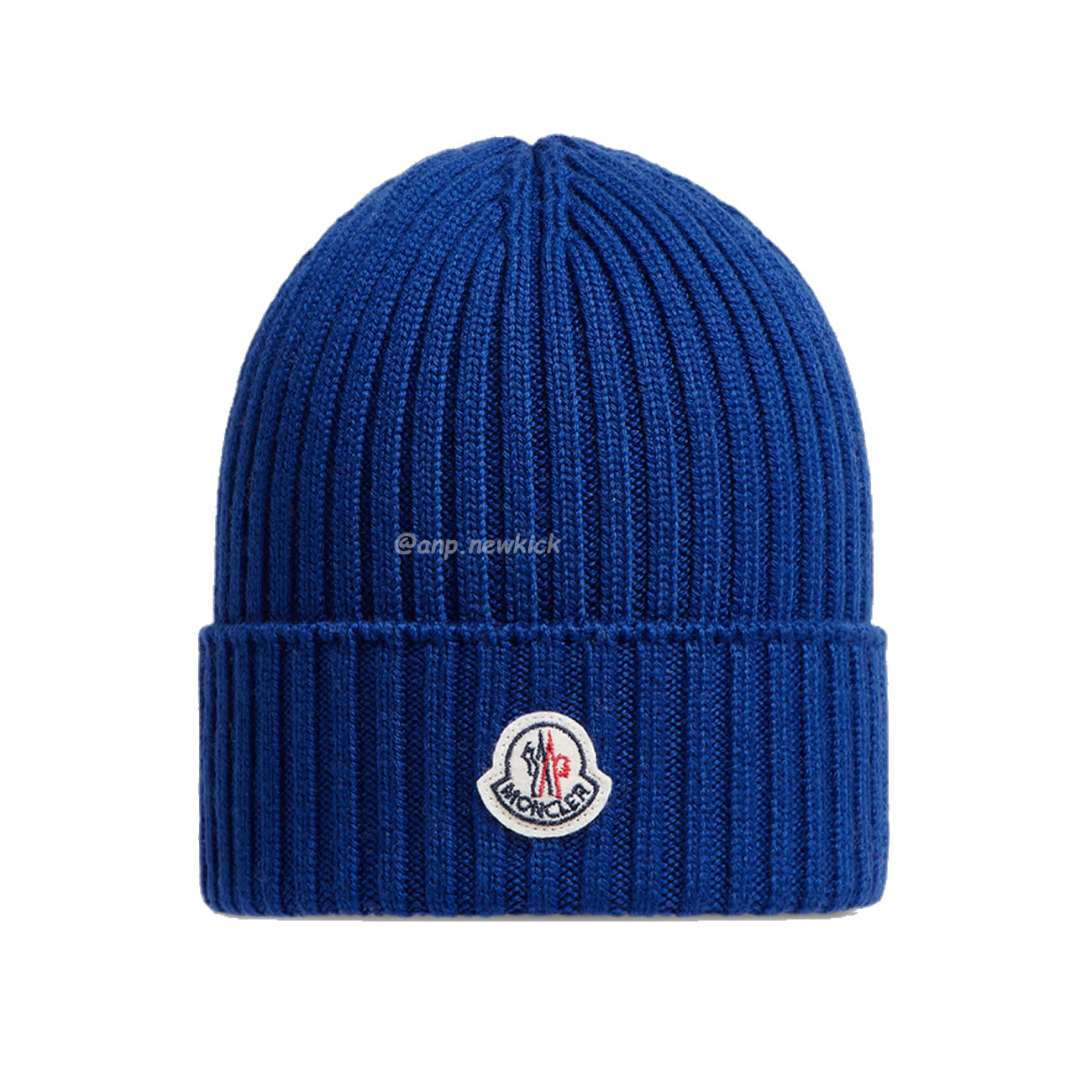 Moncler Logo Patch Ribbed Knit Beanie Black Blue (4) - newkick.cc